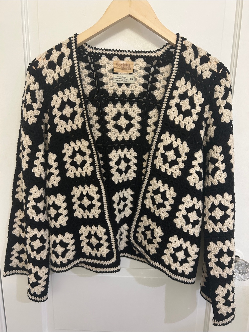 Society Mano Black and Beige Granny Square Cardigan - Picture 5 of 8